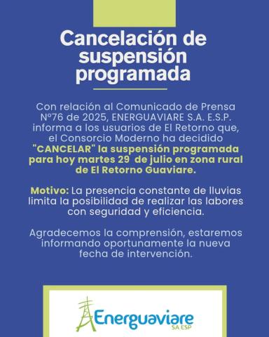 CANCELACIÓN ACTIVIDAD DE COMUNICADO 76 DE 2025