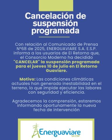 CANCELACIÓN COMUNICADO 68
